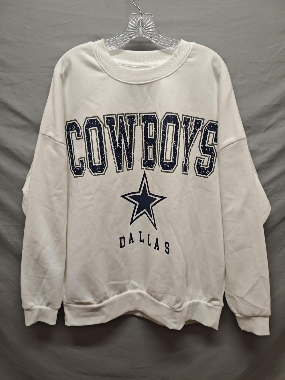 Dallas Cowboys Sweatshirt Womens Large White NFL Football Pullover Crewneck